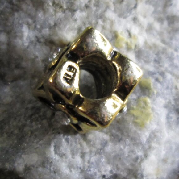 Flower Cube Gold Plated Sterling Silver European Charm with Crystals - Picture 4 of 6